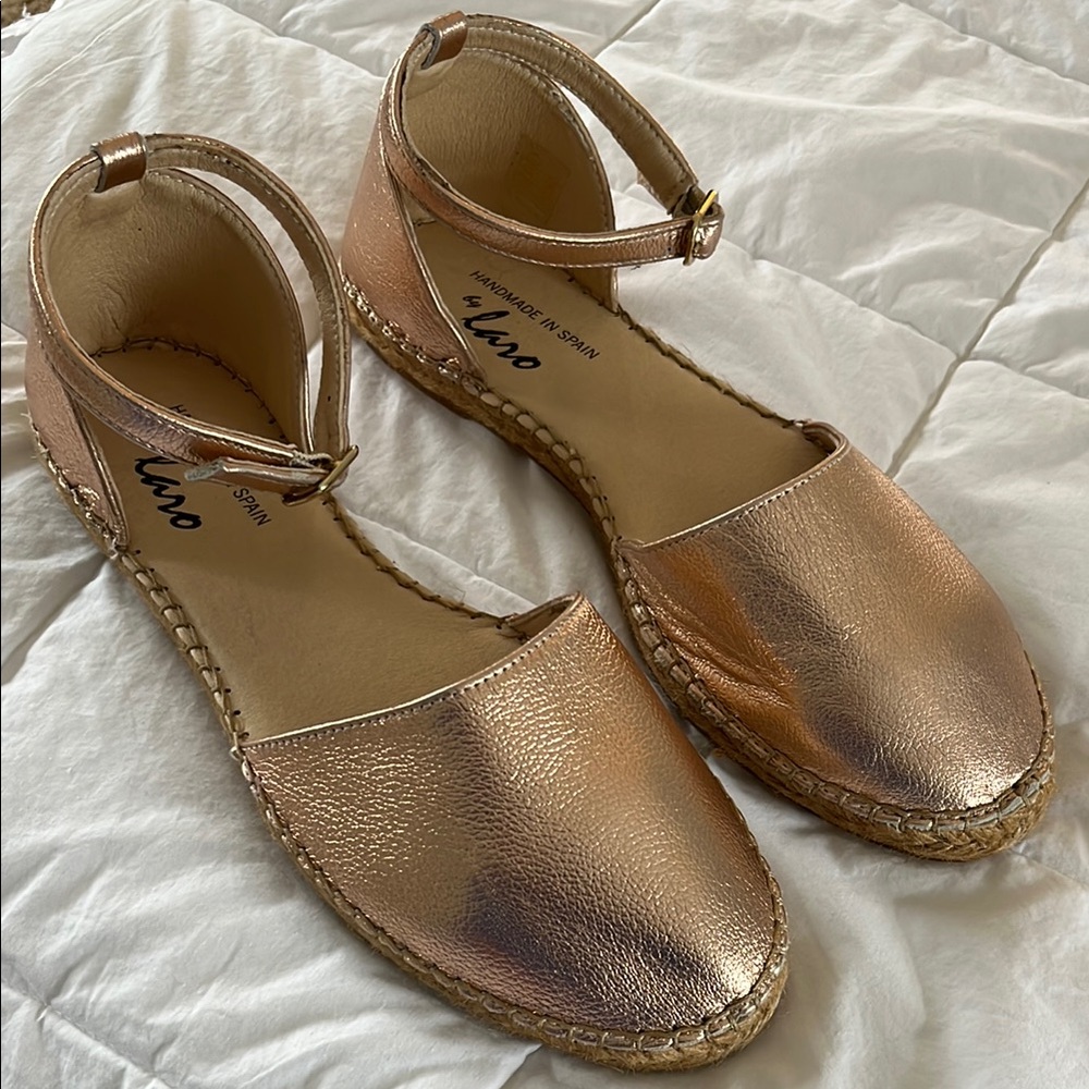 Size 39 Laro classic Women's Rose Gold Espadrille Flats